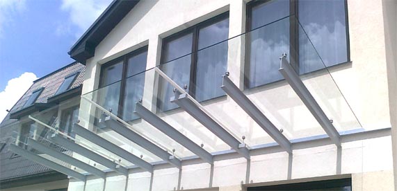 Glass canopies are made of steel profiles